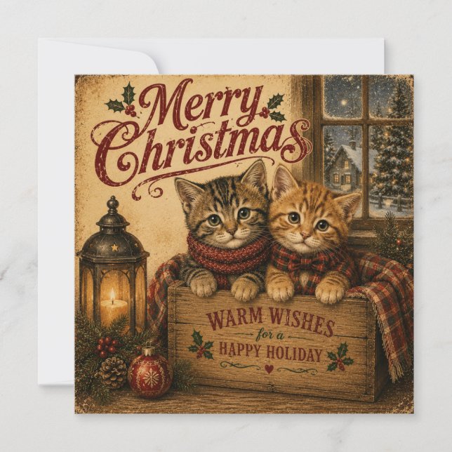 vintage christmas cats flat card (Front)