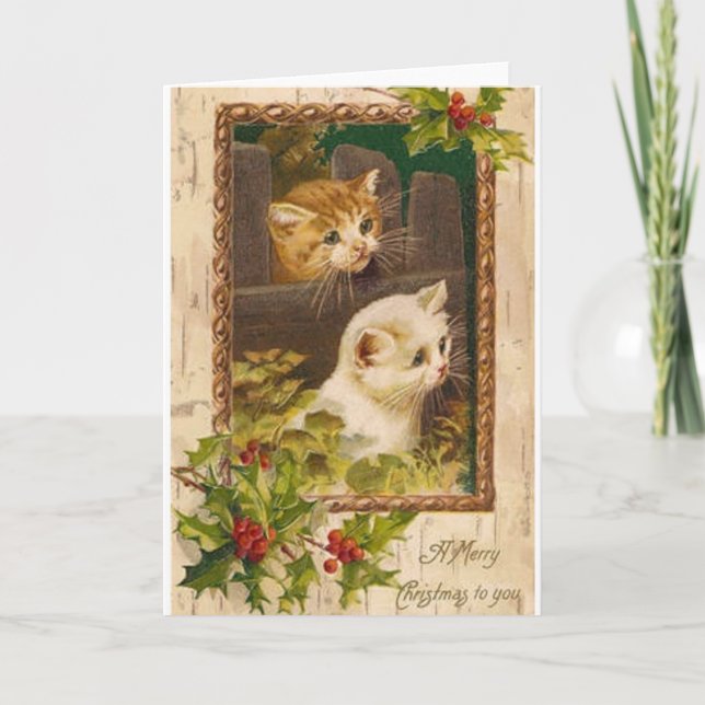Vintage Christmas Cats Greeting Card (Front)