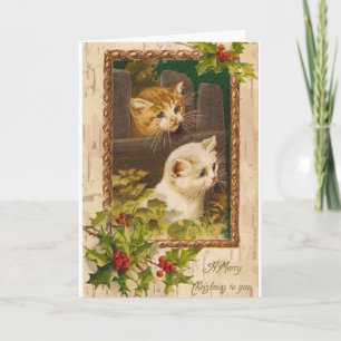 Vintage Christmas Cats Greeting Card