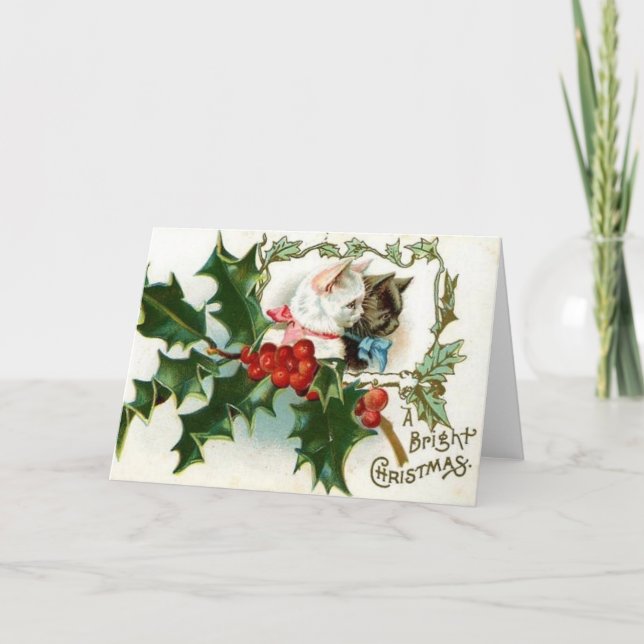 Vintage Christmas Cats Greeting Card (Front)