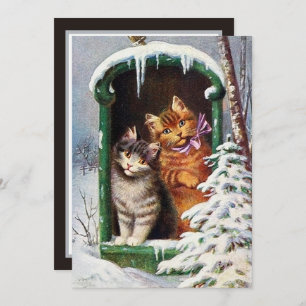 vintage Christmas Cats Holiday add sentiment Card
