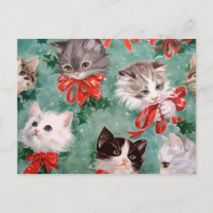 Vintage Christmas Cats Holiday Postcard