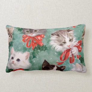 Vintage Christmas Cats Lumbar Cushion