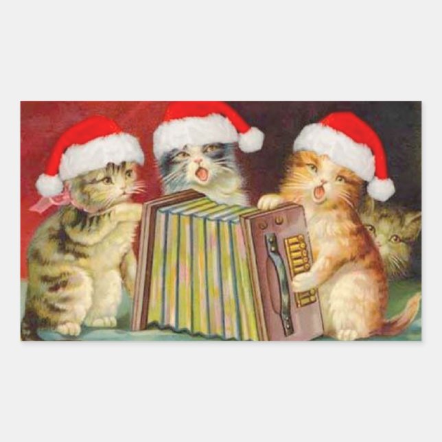 Vintage Christmas Cats Rectangular Sticker (Front)