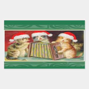 Vintage Christmas Cats Rectangular Sticker