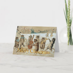 Vintage Christmas Cats singing carols Holiday Card