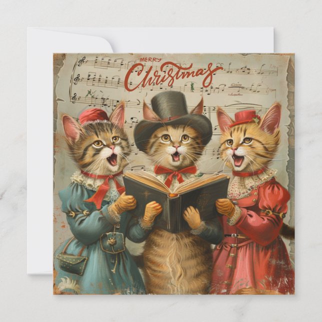 Vintage Christmas Cats Singing  Holiday Card (Front)