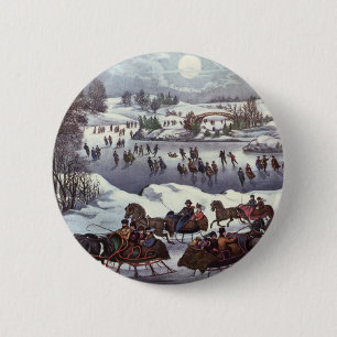 Vintage Christmas, Central Park in Winter 6 Cm Round Badge