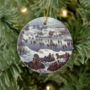 Vintage Christmas, Central Park in Winter Ceramic Ornament