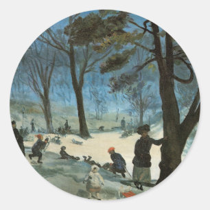 Vintage Christmas, Central Park in Winter Glackens Classic Round Sticker