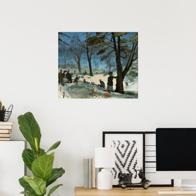 Vintage Christmas, Central Park in Winter Glackens Poster (Home Office)