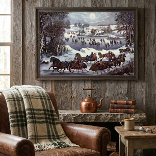 Vintage Christmas, Central Park in Winter Poster