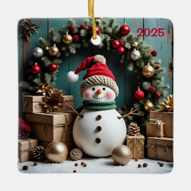 Vintage Christmas - Ceramic Square Ornament (Front)