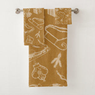 vintage christmas chalk toys hand drawn bath towel set