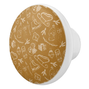 vintage christmas chalk toys hand drawn ceramic knob