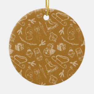 vintage christmas chalk toys hand drawn ceramic ornament