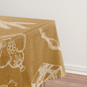 vintage christmas chalk toys hand drawn tablecloth