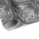 VINTAGE CHRISTMAS CHALKBOARD TREE GIFT WRAPPING WRAPPING PAPER<br><div class="desc">MERRY CHRISTMAS & HAPPY NEW YEAR: Bright and cheerful whimsical chalkboard style Christmas tree gift wrap paper retro black and white typography, and fancy swirls. Personalise this decorative holiday gift wrap paper with your monogram or the year. Contemporary, classic, modern and stylish way to send trendy happy winter holiday greetings...</div>
