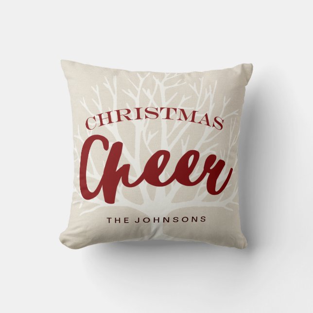 Vintage Christmas Cheer Script Holiday Cushion (Front)