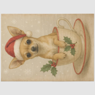 Vintage Christmas Chihuahua in Teacup Santa Hat Tissue Paper