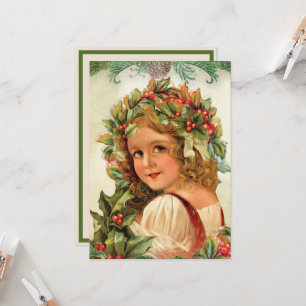 Vintage Christmas Child Holly Leaves in Her Hair Card