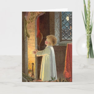 Vintage Christmas, Child Warming by the Fireplace Holiday Card