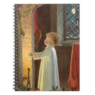 Vintage Christmas, Child Warming by the Fireplace Notebook