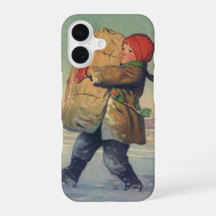 Vintage Christmas, Child with Large Package iPhone 16 Case