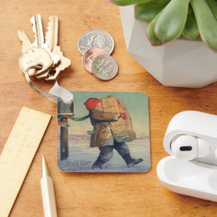Vintage Christmas, Child with Large Package Key Ring