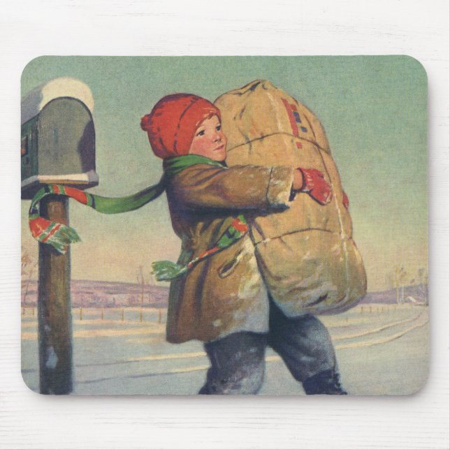 Vintage Christmas, Child with Large Package Mouse Pad (Front)