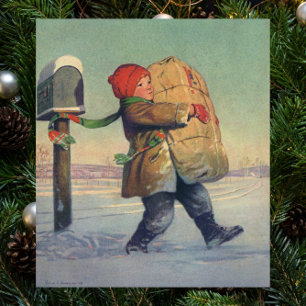 Vintage Christmas, Child with Large Package Poster