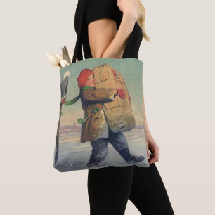 Vintage Christmas, Child with Large Package Tote Bag