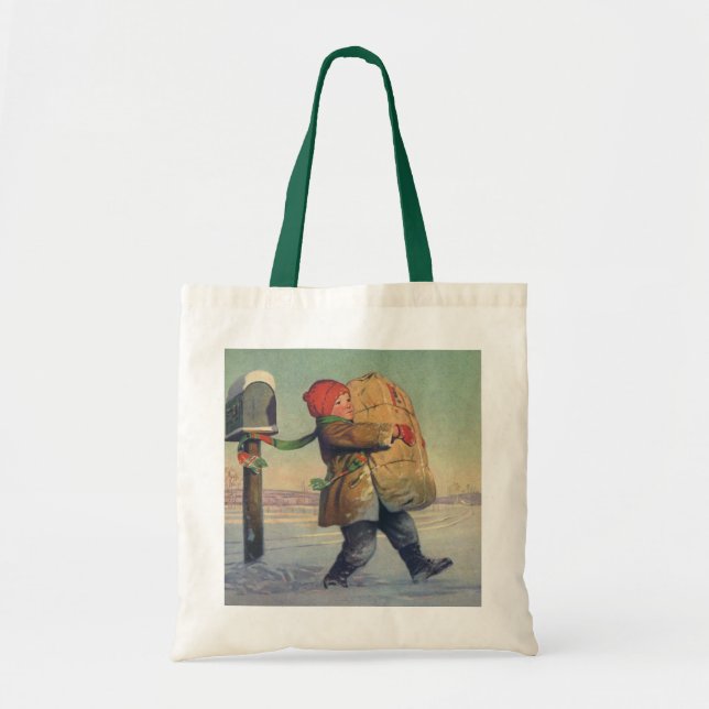 Vintage Christmas, Child with Large Package Tote Bag (Front)