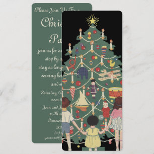 Vintage Christmas Children Around a Decorated Tree Invitation