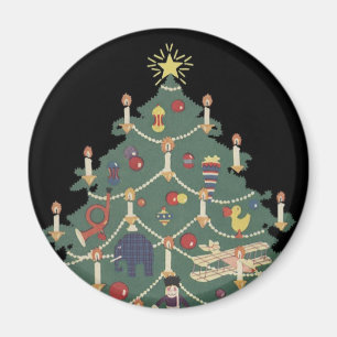Vintage Christmas Children Around a Decorated Tree Magnet