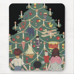 Vintage Christmas Children Around a Decorated Tree Mouse Pad