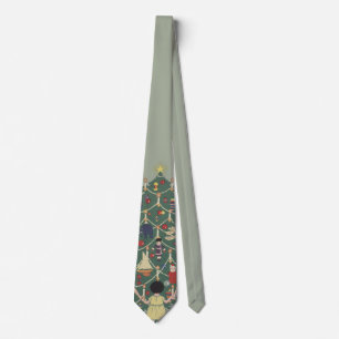 Vintage Christmas Children Around a Decorated Tree Tie