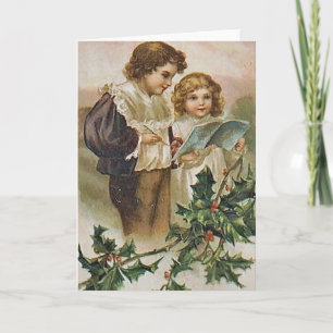 Vintage Christmas Children Holiday Card