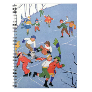 Vintage Christmas, Children Ice Skating on a Lake Notebook