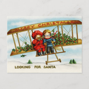 Vintage Christmas Children Looking For Santa Holiday Postcard