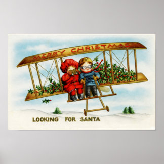 Vintage Christmas Children Looking For Santa Poster