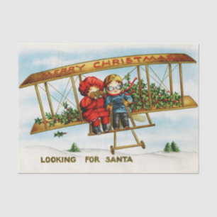 Vintage Christmas Children Looking for Santa Tissue Paper