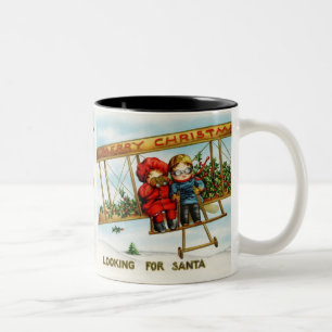 Vintage Christmas Children Looking For Santa Two-Tone Coffee Mug