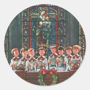 Vintage Christmas Children Singing Choir in Church Classic Round Sticker