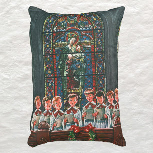 Vintage Christmas Children Singing Choir in Church Decorative Cushion