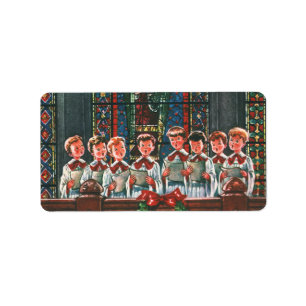 Vintage Christmas Children Singing Choir in Church Label