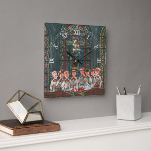 Vintage Christmas Children Singing Choir in Church Square Wall Clock