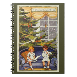Vintage Christmas, Children Sitting on a Couch Notebook