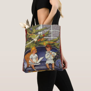 Vintage Christmas, Children Sitting on a Couch Tote Bag