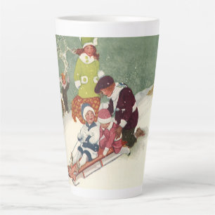 Vintage Christmas, Children Sledding in the Snow Latte Mug